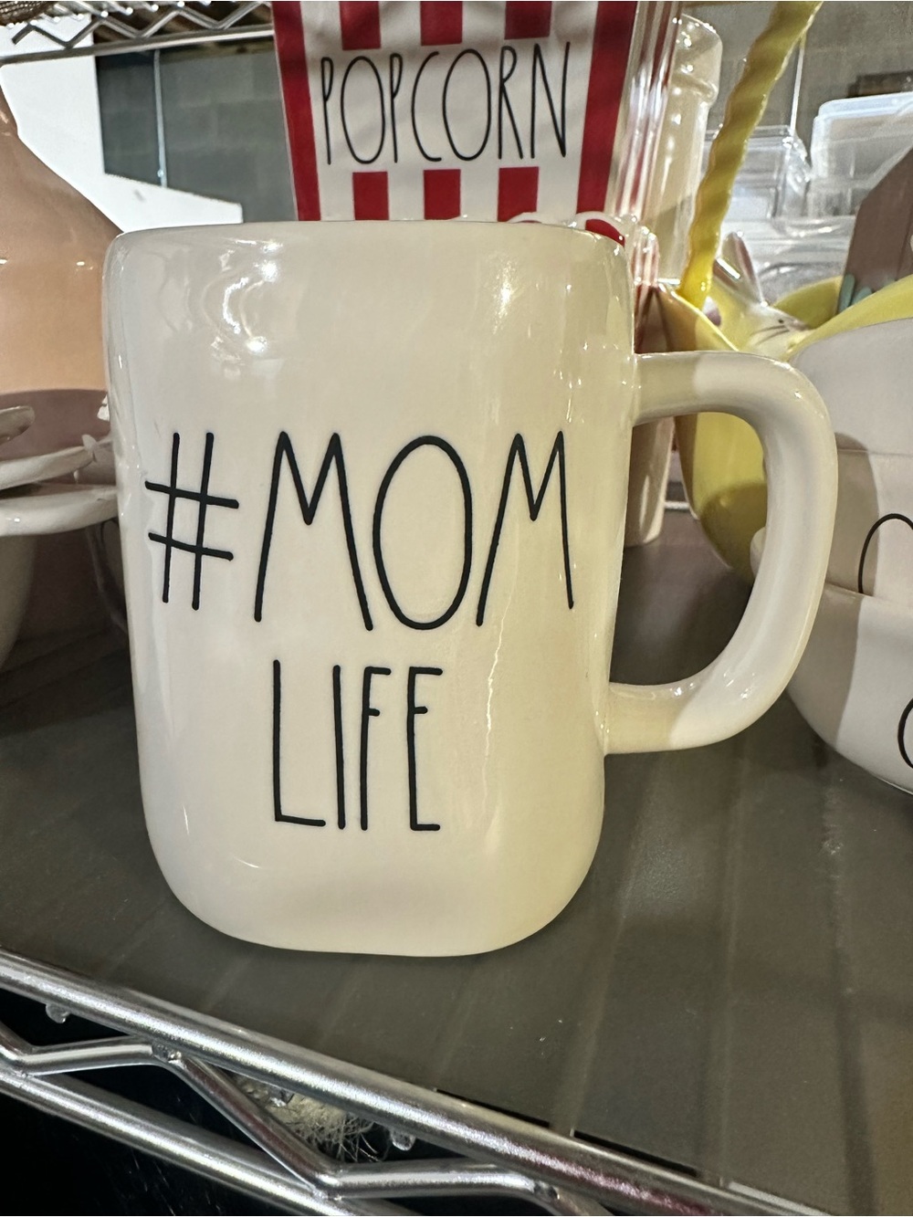 Rae Dunn White Ceramic Mug with Black “#MOM LIFE” Lettering